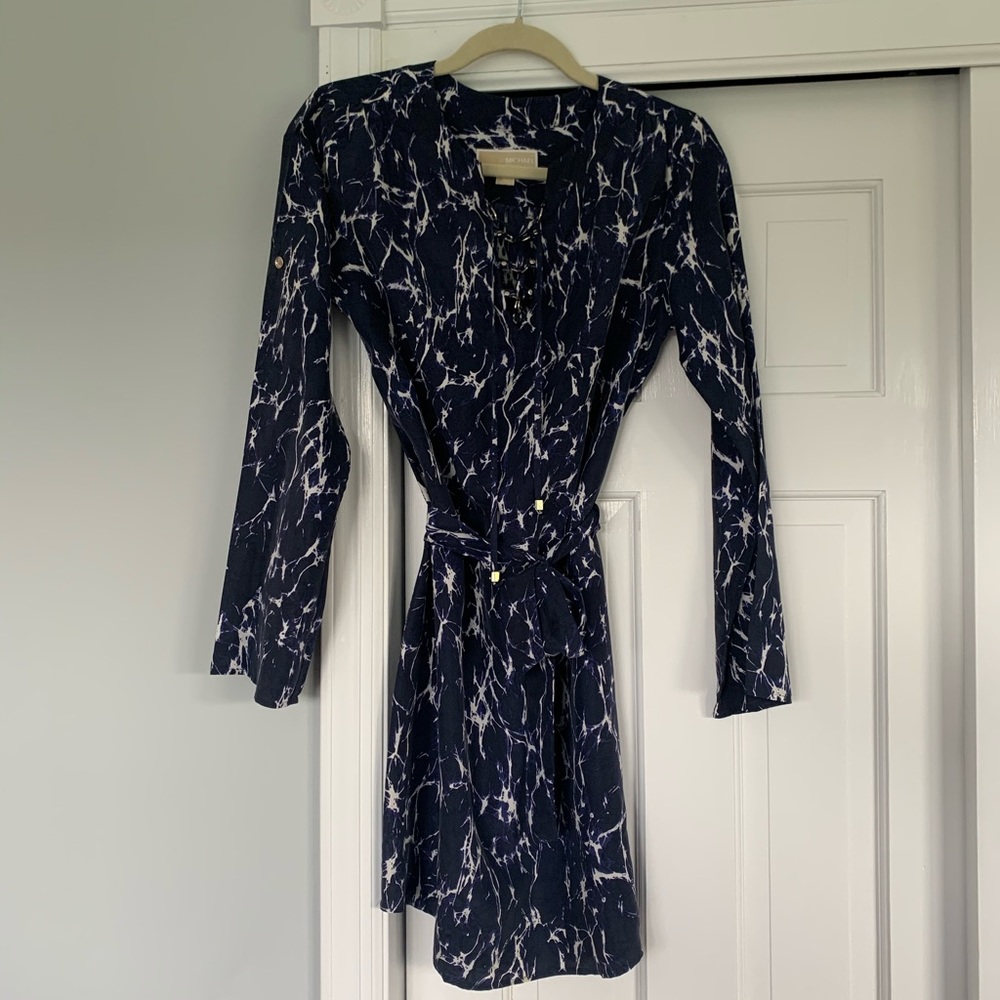Michael Kors 100% silk Blue and White Marble Dress